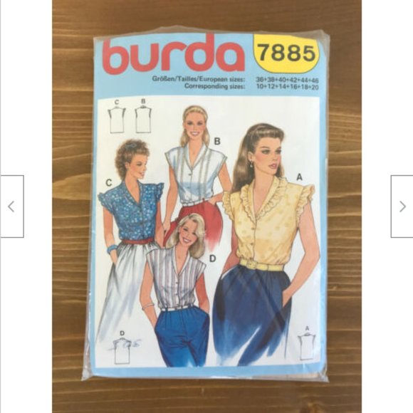 Vtg Burda #7885 Ladies Blouse Sewing Pattern Size 10-12 (36-38) Short Cap Sleeve - Picture 2 of 3